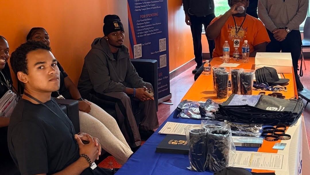 Scouts at an information table