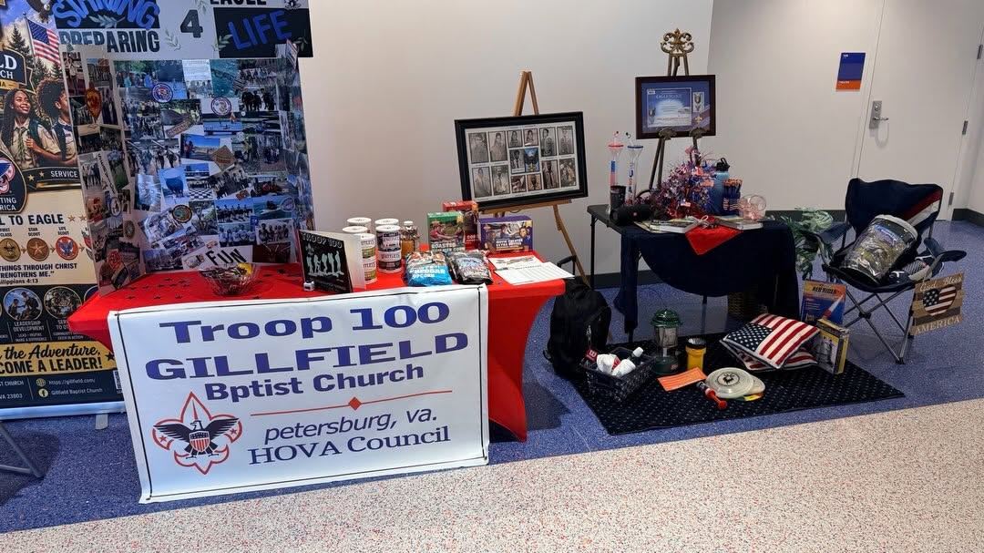 Troop 100 of Gillfield Baptist Church display table